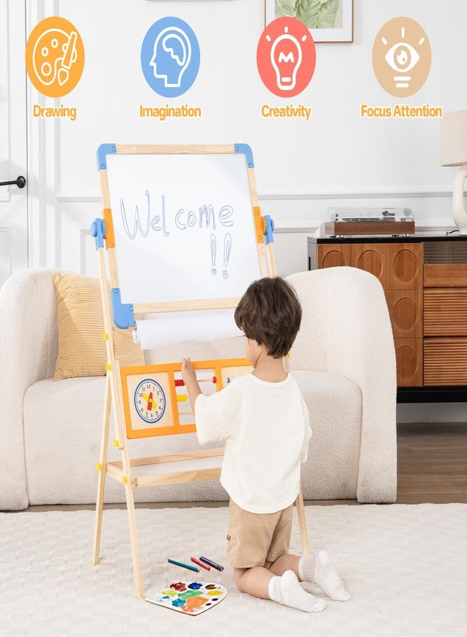 Asweets 3 in 1 Kids Art Easel, Magnetic Whiteboard/Chalkboard with Drawing Paper Roll, Abacus/Clock/Alphabet Chart - Educational Toy for Toddlers Preschoolers (3-8) - Image 5